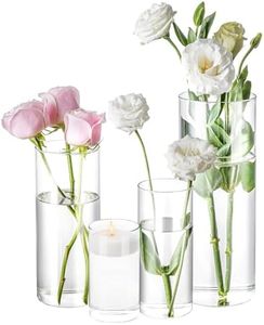 4 Pack Glass Cylinder Vases 4,6,8,10 Inch Tall Clear Flower Vase Hurricane Floating Candle Holder for Table Centerpiece Wedding Home Decor