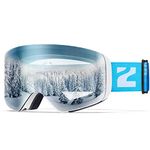 ZIONOR X11MINI Kids Ski Goggles - Cylindrical Snowboard Snow Goggles for Boys Girls Child Youth, UV Protection Anti-fog Helmet Compatible (VLT 29% White Frame ClearRevoSilver Lens)