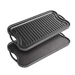 nuovva Cast Iron Griddle Plate for Gas Hob and BBQ Griddle pan Double Sided Pre-Seasoned, Grill Plate Tray, for Healthy and Delicious Cooking, Flat and Ridged Surfaces 50 x 25cm