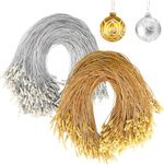 JUNEBRUSHS 600Pcs Christmas Ornament Hooks, Ornament Hangers with Snap Ornament String for Christmas Tree Holiday Party Hanging Decorations Ropes Easy and Fast Locking (Gold Silver)