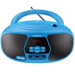 BX200 Portable CD Player Boombox | Bluetooth, FM Radio, USB & Aux Playback | 2.0 Stereo Sound | 15hr Battery Playtime | Headphone Jack, Simple Controls, LED Display, Oakcastle, Blue.