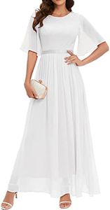 Bboninedress Robe Femme Chic et Elégant Robe Hiver de Cocktail Soirée Longue pour Mariage Cérémonie Fête Demoiselle d'honneur Gala Taille Empire en Mousseline de Soie Manches Fluide Blanche M