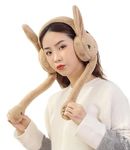 THE DDS STORE Women's Winter Plush Earwarmer Bunny Earmuffs with Moving Jumping Rabbit Ears Headbands Winter Ear Warmers for Women Girls (Khaki)