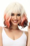 Rose bud Wavy Bob Wig with Bangs Natural Foxy Color Wig Synthetic Hair Shoulder Length Short Curly Wigs for Women