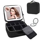 Travel Makeup Bag with LED Mirror, 3 Colors Mode LED Adjustable Cosmetic Bag, Waterproof Vanity Case, Portable Beauty Tools Accessories Case with Partition and Handle for Travel, Daily Use