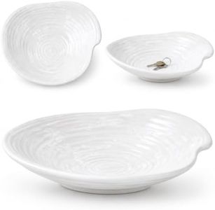 White Ceramic Decorative Bowl, Textured Centerpiece Bowl for Dining Table, Embossed Fruit Display Bowl for Kitchen Counter, Modern Decorative Bowl for Coffee Table, Entryway, Living Room Decor (L)
