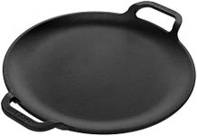 Victoria 10-Inch Cast Iron Comal Pizza Pan with 2 Side Handles, Preseasoned with Flaxseed Oil, Made in Colombia, Black