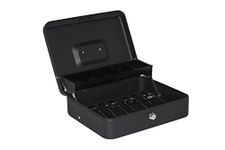 Royal Sovereign Canadian Fold-Out Cash Box With Security Key- Tiered Storage, 5 Coin Compartments and 4 Spring-loaded Bill. Large, 2 Keys Included. 10.1” x 12.7” x 4.5” - Black