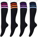 Tom & Mary Women’s Knee High Socks, Combed Cotton, Non-Slip, Stretch, Stripe, Soft, Non See Through (Size 5-9), Gradient Stripes Black