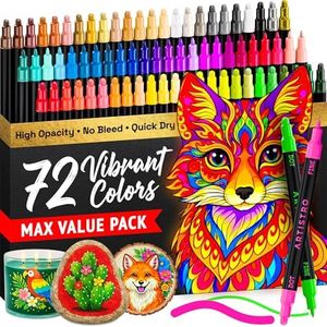ARTISTRO 72 Precision Dual-Tip Acrylic Paint Markers – Paint Pens Set with Dot & Fine Tips for Fabric, Rock, Glass, Wood, Coloring Books – Classroom & Art Supplies Gift – Teacher Appreciation Gift