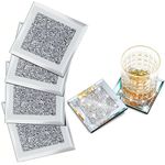 XINCHENG Coasters Set of 4, Crushed Diamond Crystal Coasters, Glass Cup Coasters, Square Mirror Coasters for Decorating Your Kitchen, Restaurant, Bar, Dining Table