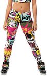 Alexandra Collection Womens Pow! Pop Art Printed Athletic Workout Leggings Pink Large