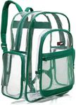 MGgear Transparent PVC Book Bag, Clear Kids School Backpack, Green Trim