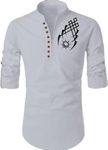 DEELMO Men's Full Sleeve Short Kurta Shirt with a Trendy Mandarin Collar Crafted from a Premium Cotton Blend White