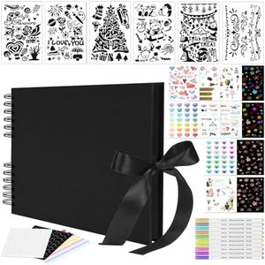 bemece 80 Pages Scrapbook Album with 10 Metallic Markers,Craft Paper Photo Album for Wedding and Anniversary, with Scrapbooking Stickers Corners, Family DIY Scrapbook Accessories