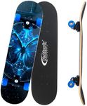 Nattork 31 Inch Complete Skateboard, Standard Skateboards Gift for Beginners, Wood 9 Layer Canadian Maple Trick Skate Boards for Boys Girls Youth Teens Blue Butterfly