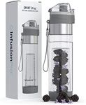 Infusion Pro 24 oz Fruit Infuser Water Bottle, Insulated Sleeve & Fruit Infused Water eBook : Bottom Water Infuser for More Flavor : Locking Flip Top Lid : Unique Gift Idea - Grey