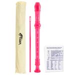 TIGER REC7-PK Descant/Soprano School Recorder with Bag, Cleaning Rod and Fingering Chart, English/Baroque Fingering - Pink