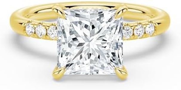 MSBLUE® Moissanite Engagement Ring for Women, Princess Cut with Accent Stones and Hidden Halo, Wedding Promise Ring, 1ct, Yellow, Size7.5