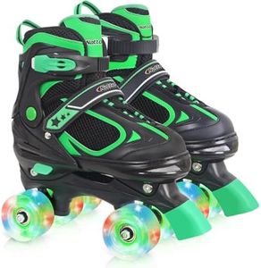 Nattork Kids Roller Skates for Boys Girls, 4 Sizes Adjustable Quad Skates with Light up Wheels,Best Gift for Beginners Outdoor Sports Green M
