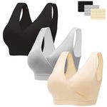 HBselect 3 Pack Nursing Bras for Breastfeeding, Ultra Comfort Maternity Bras Wireless Pregnancy Sleep Bralette, Black/Gray/Beige, XL