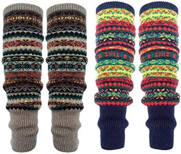 HUAMULAN 2 Pair Women Long Leg Warmers Winter Bohemian Cover Boot Cuffs Knit Crochet Over Knee Christmas Boho