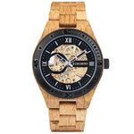 BOBO BIRD Mens Wood Watches Skeleton Mechanical Wooden Watch Lightweight Luxury Wristwatches with Natural Wood Band of Limited Edition Collection for Men (Black)