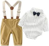 Baby Boys Gentleman Outfits Wedding Suits, Infant Long Sleeve Shirt+Bib Pants+Bow Tie Overalls Clothes Set