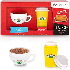 Mad Beauty Friends The Television Series Lip Balm Set (2-Pack) | Central Perks Cafe Theme | Caramel & Vanilla | For Here & To-Go Coffee | Cruelty-Free Cosmetics | Skincare Gifts for Women