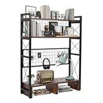 ybaymy Computer Desktop Bookcase 2 Tier Desktop Bookcase Countertop Hutch Bookshelf Multipurpose Wood Bookcase with Adjustable Rack for Home Office Dorm