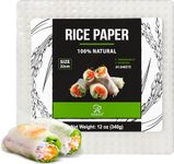 Soeos Rice Paper, White Rice Paper Wrappers, 1 Pack, 34 Sheets-Fresh Spring Roll Wrappers & Dumplings, Non-GMO, Gluten-Free, Low Carb, Vietnamese Rice Wraps (Square, 22cm)