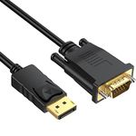 DisplayPort to VGA Cable 6 Ft, Display Port DP to VGA Adapter Cord Male to Male HD Video 1080P for Computer, Monitor, TV, Projector