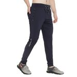 John Ally Jogger Trackpant for Men with Two Zipper Pockets and Premium Fabric. Sweat Wicking, Stretchable for Gym, Yoga, Training, Sports, Running and Casual wear. (Midnight Blue - M)