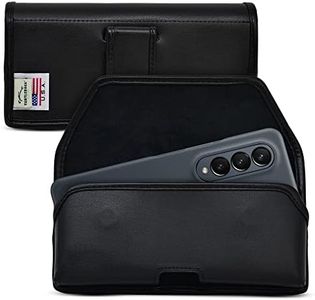 Turtleback Holster Designed for Galaxy Z Fold 4 (2022) with Thin Fit Case Horizontal Belt Case Black Leather Pouch with Executive Belt Clip, Made in USA