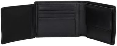 DiLoro Italy Mens Leather Wallet Bifold Flip ID Section Coin RFID Protection Full Grain Men purse Credit Card Holder (Black Lamb)