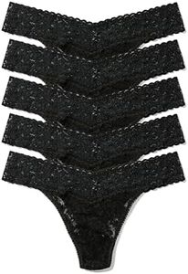 hanky panky - Signature Lace Original Rise Thongs for Women | One Size (4-14) | Lacy Cotton Thongs, Womens Underwear, Everyday Comfortable Lingerie Panties | Black 5 Pack