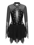 CHICTRY Women's Gymnastic Leotard Layered Keyhole Figure Ice Skating Lyrical Dance Costume Black M