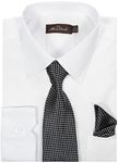 Alberto Danelli Men's Long Sleeve Dress Shirt with Matching Tie and Handkerchief Set, White C, 17"-17.5" Neck 35"-36" Sleeve