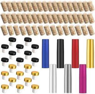 Yauhar 140Pcs T-shaped Wine Stopper, #8 Straight Corks Cork and 3 Colors PVC Heat Shrink Capsules, Reusable Wine Bottle Sealing Plug Bottle Caps for Wine Cellars and Home Use