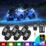 6 Pods RGB LED Rock Lights for UTV ATV Golf Cart Truck RZR Offroad Pickup SUV, Waterproof Multicolor Underglow Kit for Cars with APP Music Mode, Vehicle Underbody Light Underneath Accent 12V