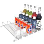 Hmdivor 5 Rows Drink Organizer for Fridge, 15'' Soda Can Dispenser for Fridge with Pusher Glide, Width Adjustable Fridge Can Organization Hold Up to 25 Cans (White)