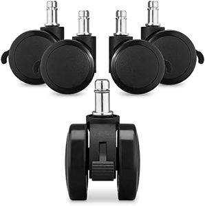 kwmobile Ruedas para silla de oficina de 10 MM - 5x rueda con freno de Ø 50 MM de - Ruedas giratorias de repuesto con palanca para frenar - En negro
