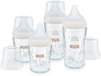 NUK Perfect Match Glass Baby Bottles Set | 3+ Months | Adapts to Baby's Palate | Temperature Control | Anti Colic Vent | 120 ml & 230 ml | BPA-Free | Silicone Teats | Rainbow | 4 Count