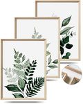 UPWOIGH Framed Green Wall Art(No Plexiglass), Olive Leafs Canvas Wall Art,12x16in Botanical Wood Bohemia Sage Wall Decor Prints Artworks for Bathroom Bedroom, Plant Neutral Wall Decor Set of 3