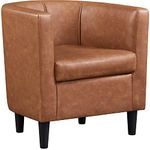 Yaheetech PU Leather Tub Chair, Modern Upholstered Armchair, Accent Club Sofa Chair, Barrel Corner chair for Living Room Bedroom Lounge Reception, Brown