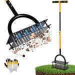 Lawn Aerator, Manual Garden Aerator for Lawn, Pre-Assembled 20 Iron Spikes, Adjustable T-Handle, Automatic Dirt and Leaf Clean Design, Garden & Grass aerator