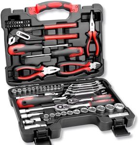 TOPEX 65-Piece Household Hand Tool Set Portable Home Auto Repair Kit Premium Quality w/Pliers, Screwdriver Kits Toolbox Storage Case/Mechanic Hand Tool Set for Home Repair Maintenance