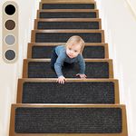 ToStair Non-Slip Stair Treads for Wooden Steps,8" X 30" (15-Pack), Pre-Applied Adhesive, Anti Slip Indoor Staircase Carpets Runners Rugs Safety for Elders, Kids and Dogs,Black