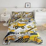 Boys Construction Comforter Set Truck Bedroom Decor for Kids Girls Under Construction Vehicles Down Comforter Nursery Children Cartoon Machinery Truck Excavator Bedding Tractor Cars Duvet Quilt,Twin