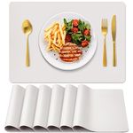 BIPASION Placemats, Leather Placemats for Dining Table Set of 6, Heat Resistant Waterproof Table Mats, Non-Slip Stain Resistant Kitchen Table Place Mats for Dining Table and Decor（White）